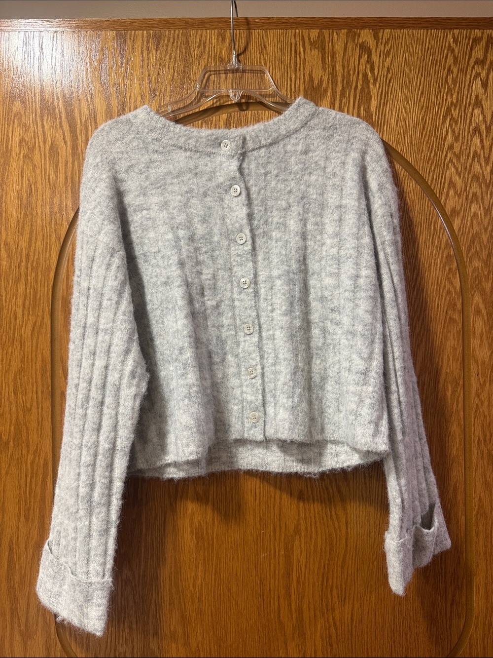 wild fable Light Gray Cropped Button-Back Knit Cardigan